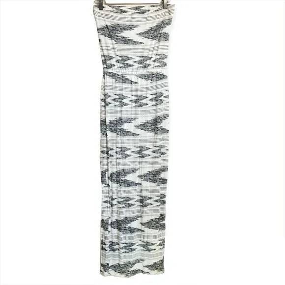 Joie Strapless Piah Maxi Long Dress White Gray Sz XS Elastic Waist Stretchy Knit - Picture 2 of 6